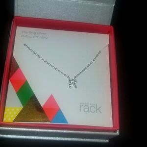 Sterling Silver CZ Initial Necklace "R"